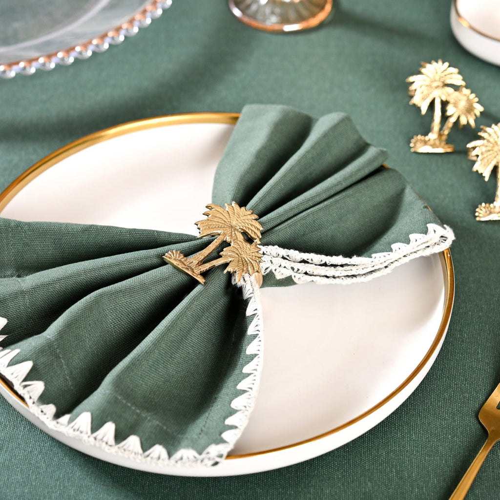 Palm Tree Pure Brass Napkin Ring Set Of 6 Nestasia