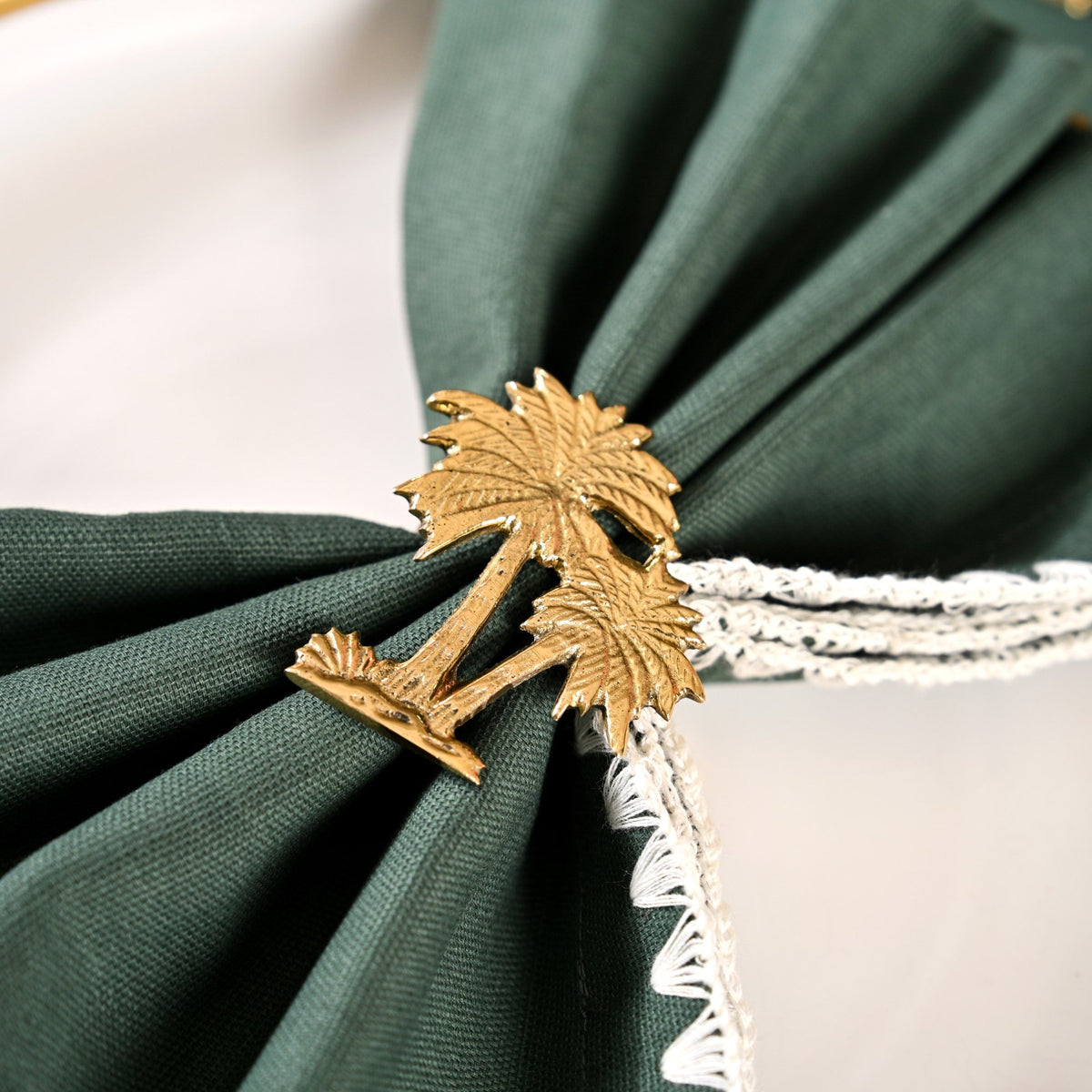 Palm Tree Pure Brass Napkin Ring Set Of 6 Nestasia