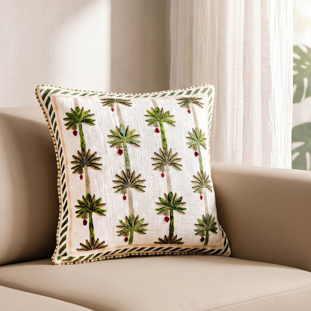 Palm Plantation Embroidered Cushion Cover 40x40cm Nestasia