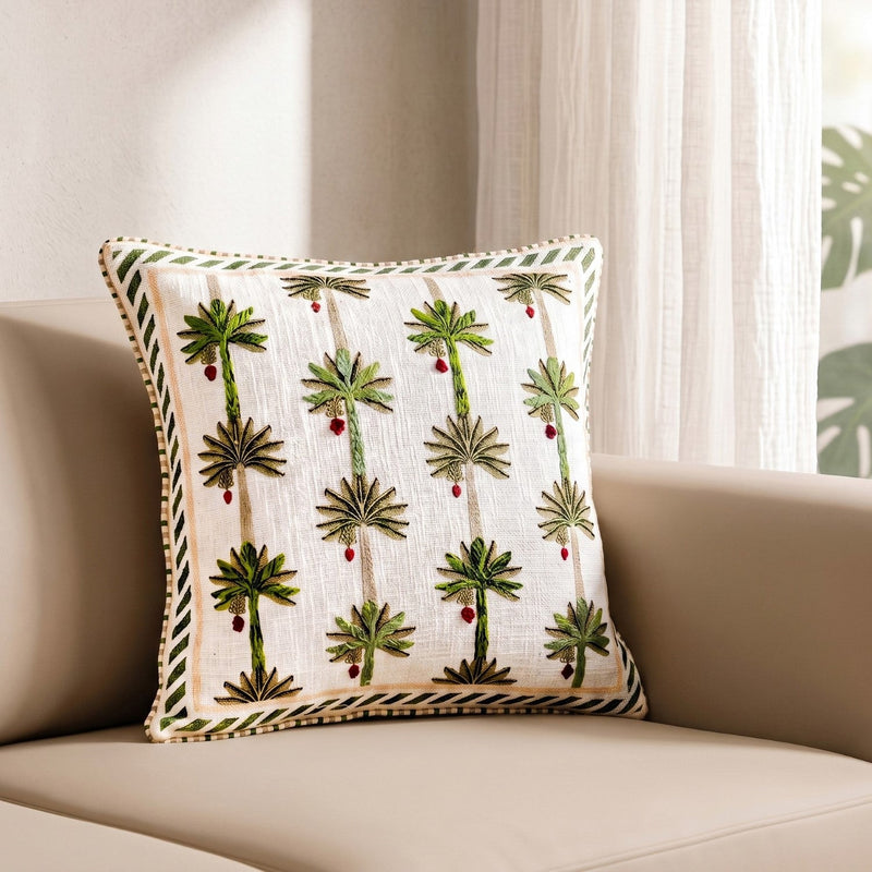 Palm Plantation Embroidered Cushion Cover 40x40cm Nestasia