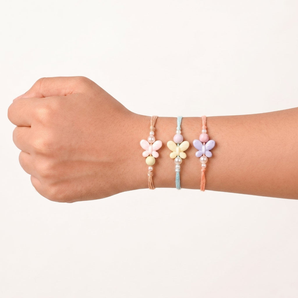 Pastel Butterfly Trio Rakhi Gift Set Nestasia