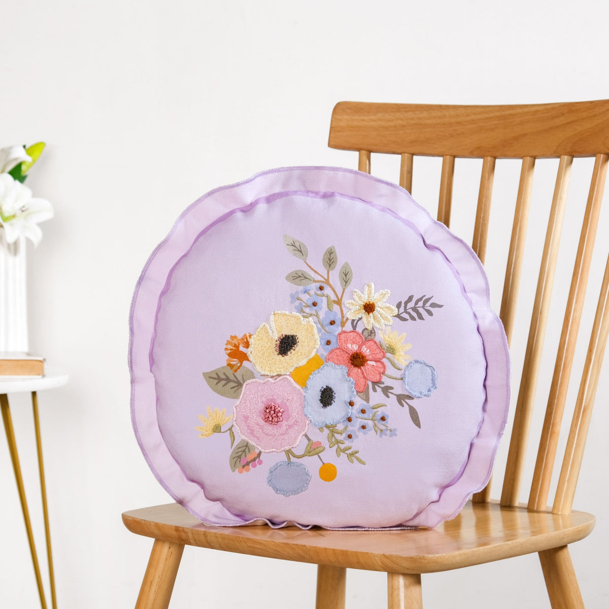 Pastel Petals Embroidered Cotton Cushion Cover 45cm Nestasia