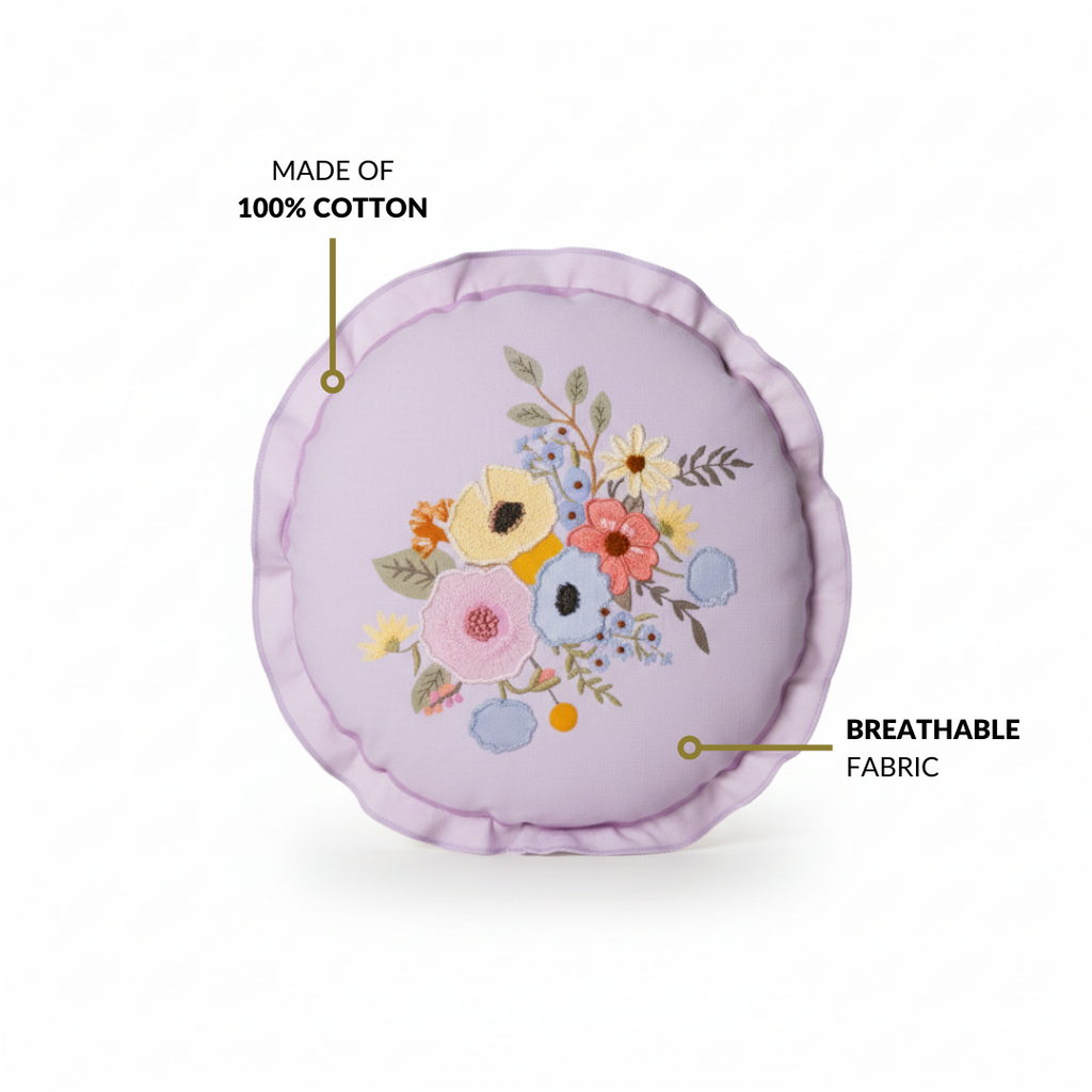 Pastel Petals Embroidered Cotton Cushion Cover 45cm Nestasia