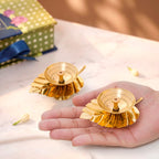 Gold Leaf Pure Brass Diya Set Of 2 In Gift Box Nestasia