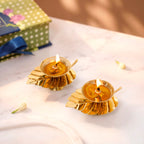 Gold Leaf Pure Brass Diya Set Of 2 In Gift Box Nestasia