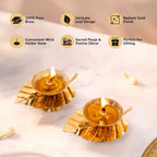 Gold Leaf Pure Brass Diya Set Of 2 In Gift Box Nestasia