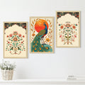 Peacock Floral Abstract Madhubani Art Paintings, Painting For Wall Living Room, Set of 3 AXIII-54-PEA ArtX