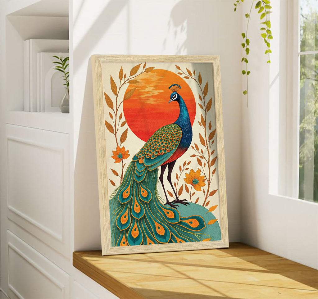 Peacock Floral Abstract Madhubani Art Paintings, Painting For Wall Living Room, Set of 3 AXIII-54-PEA ArtX