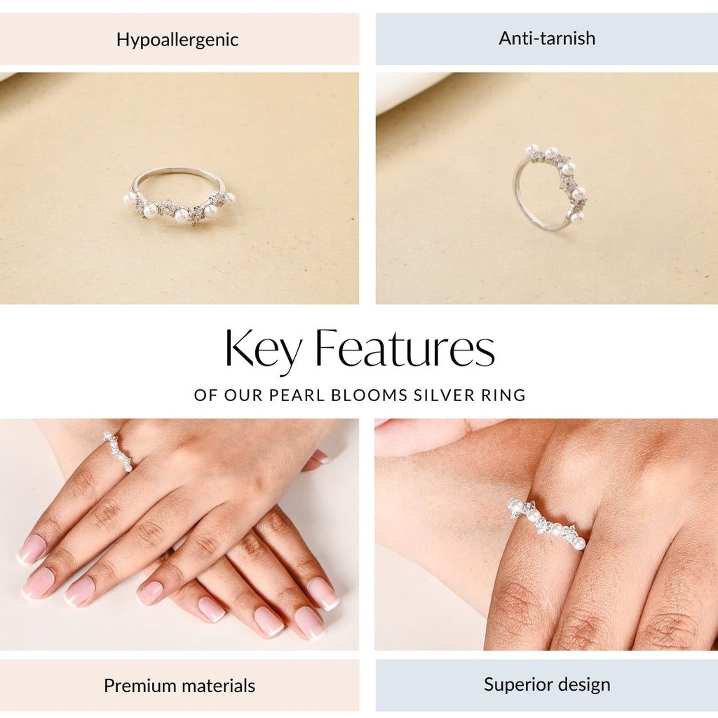 Pearl Blooms Silver Ring Nestasia