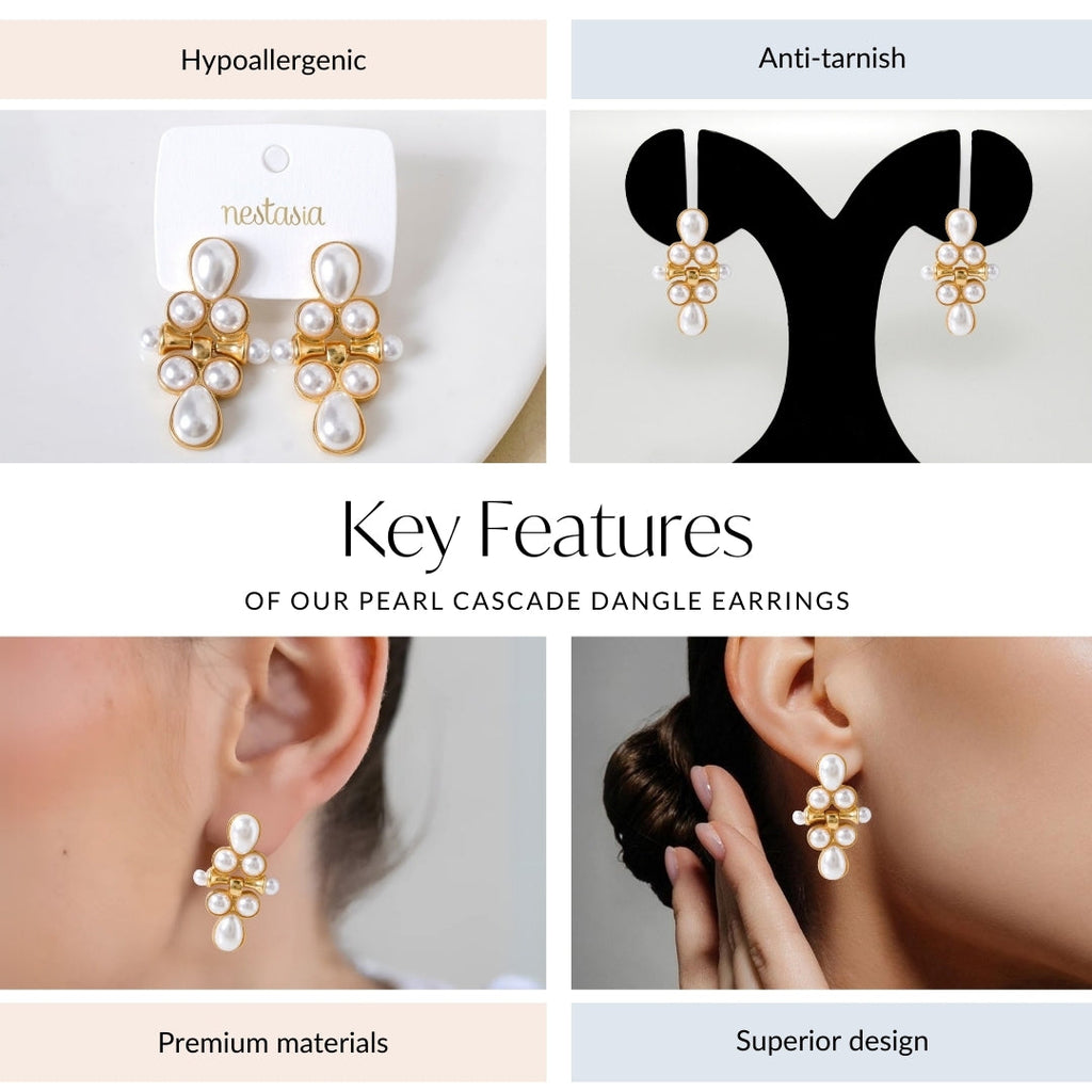 Pearl Cascade Dangle Earrings Nestasia