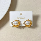 Pearl Fleur Stud Earrings Nestasia