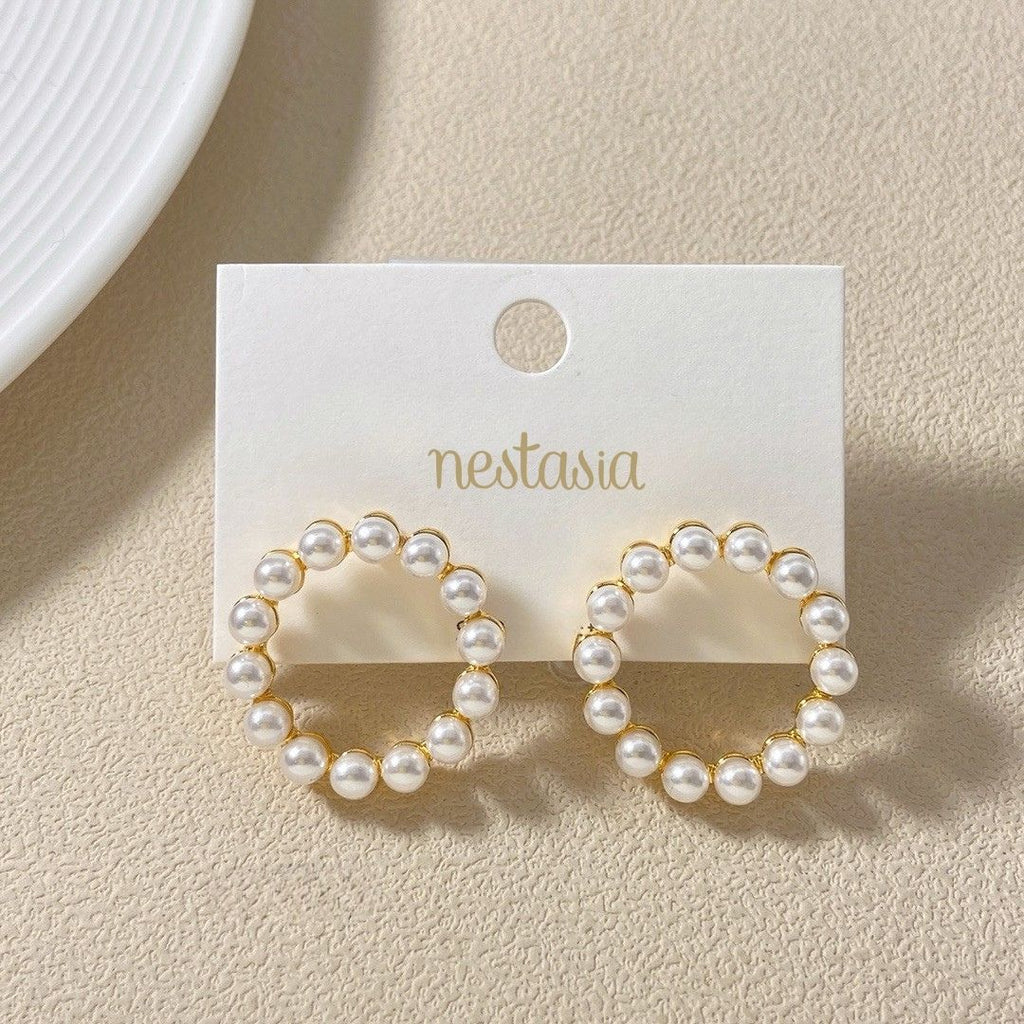 Pearl Halo Drop Earrings Nestasia