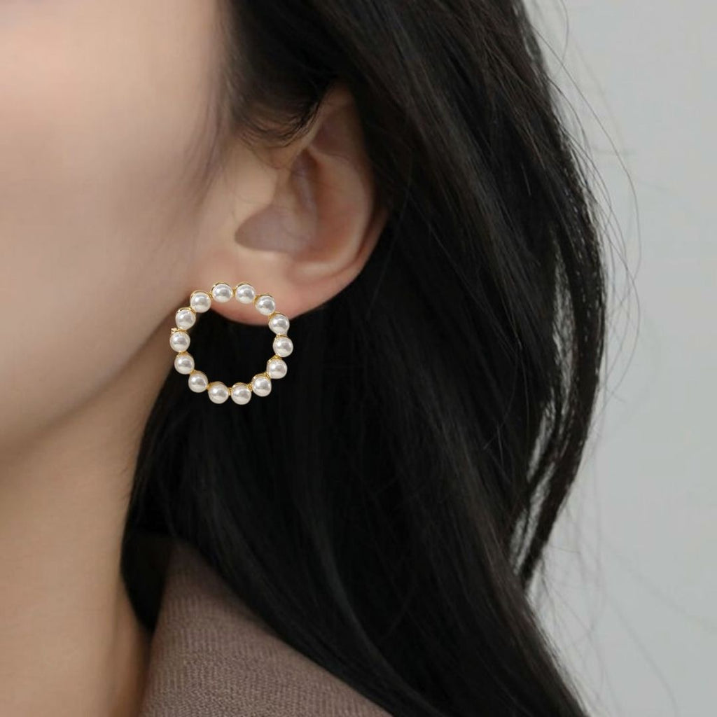 Pearl Halo Drop Earrings Nestasia