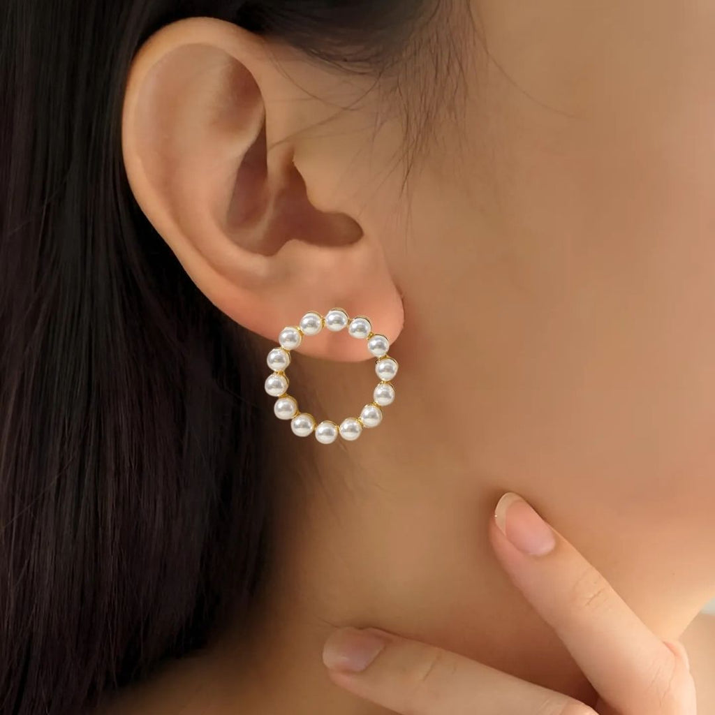 Pearl Halo Drop Earrings Nestasia