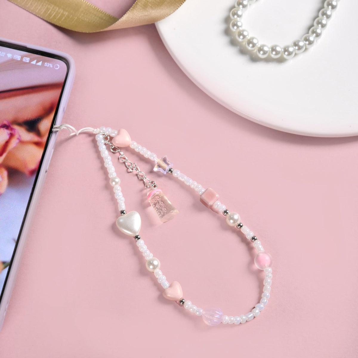 Pearl Stars And Hearts Phone Charm Nestasia