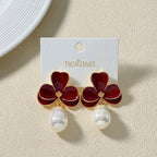Maroon Pearl Drop Earrings Nestasia