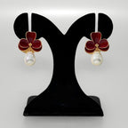 Maroon Pearl Drop Earrings Nestasia