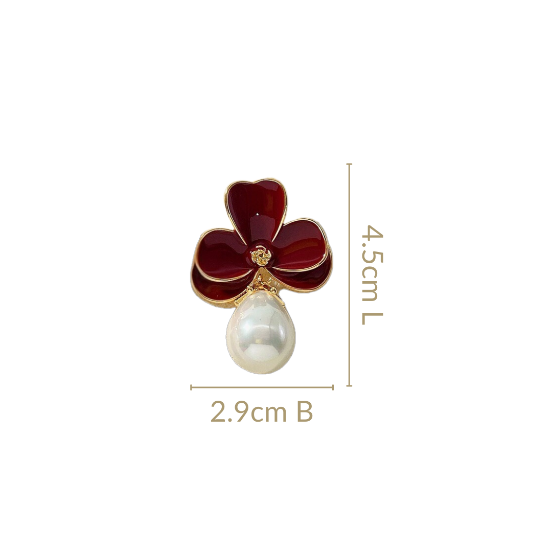 Maroon Pearl Drop Earrings Nestasia
