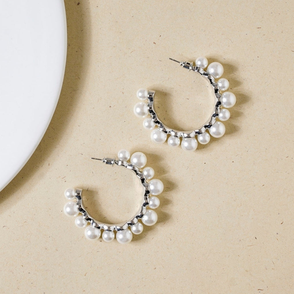 Pearls Galore Hoops Silver Nestasia