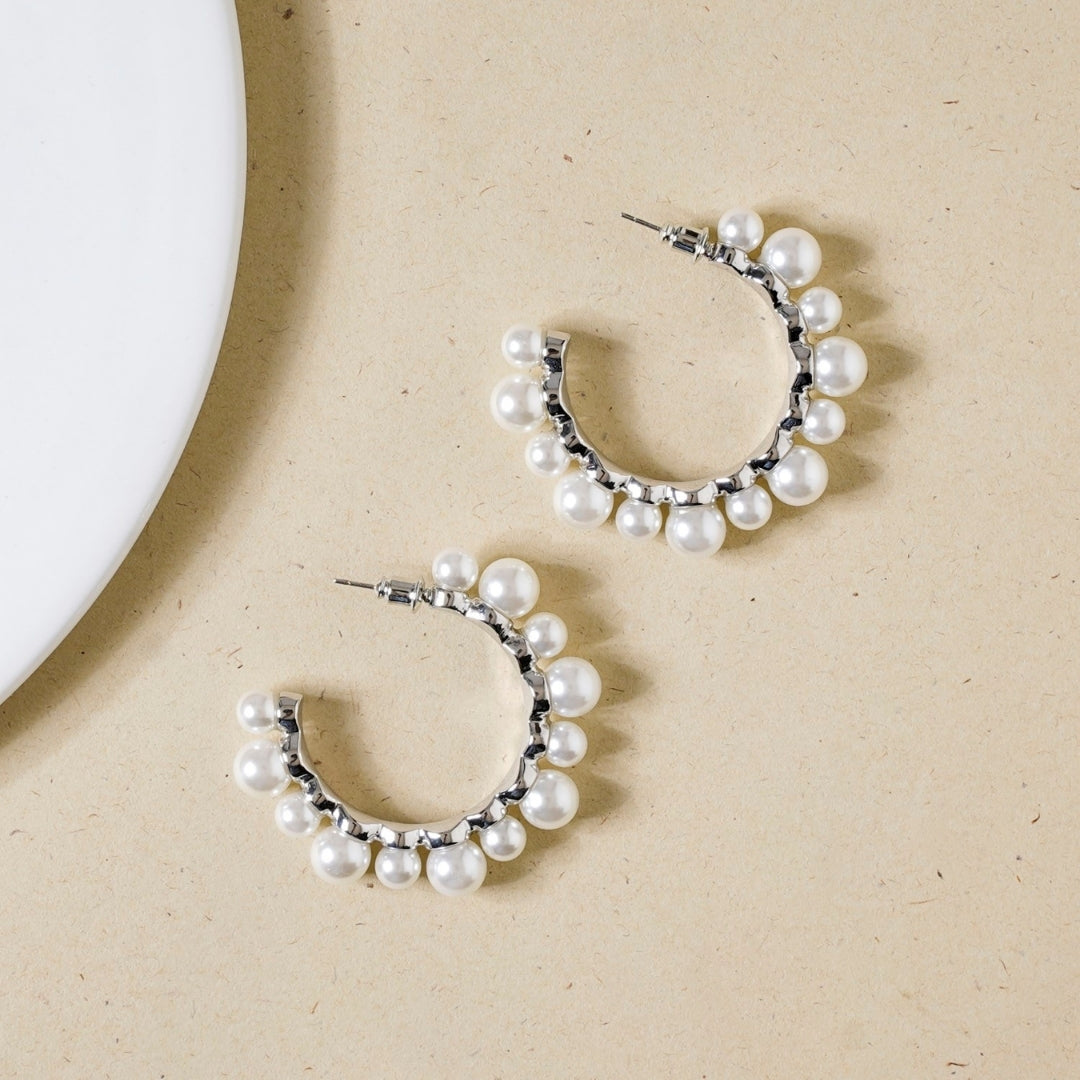 Pearls Galore Hoops Silver Nestasia