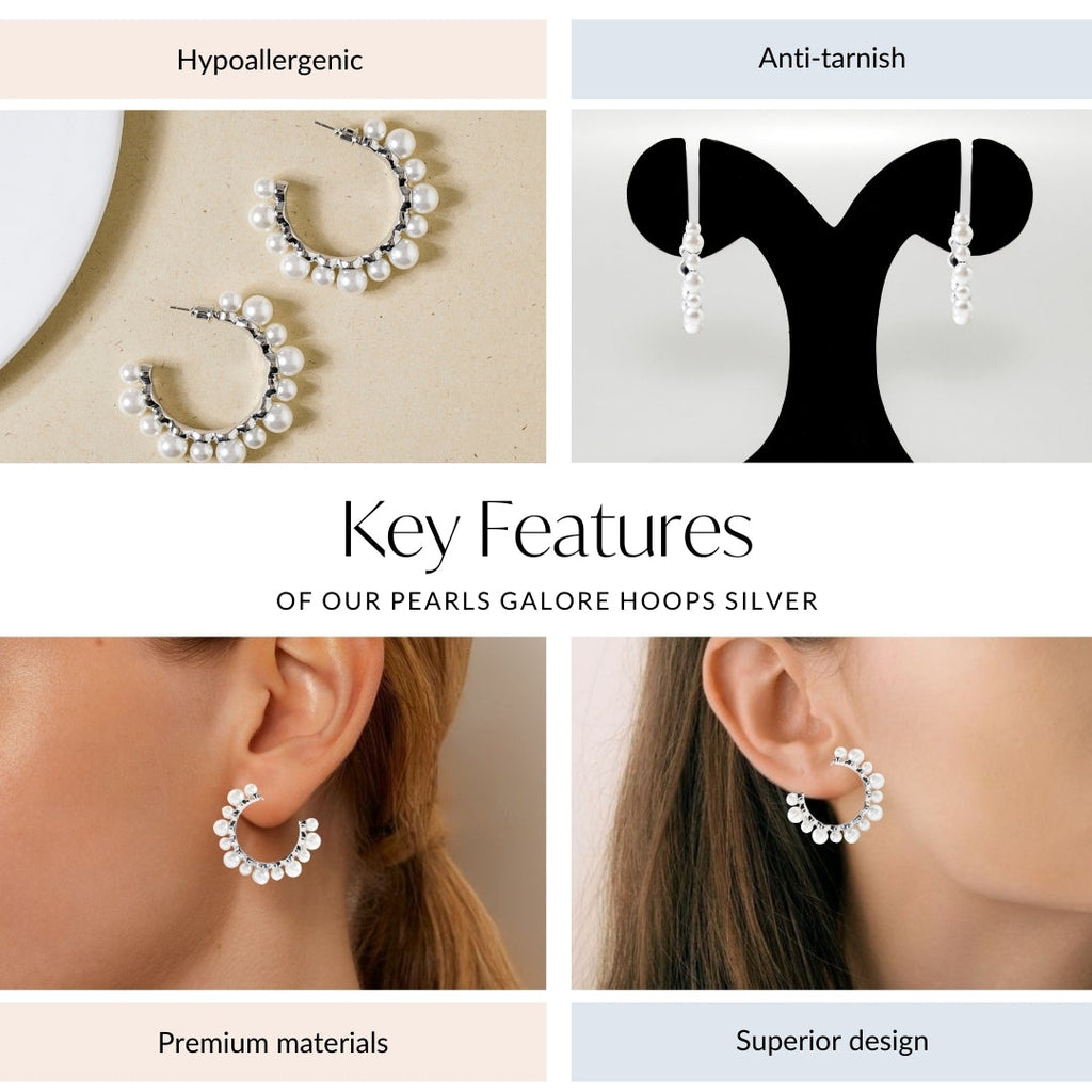 Pearls Galore Hoops Silver Nestasia
