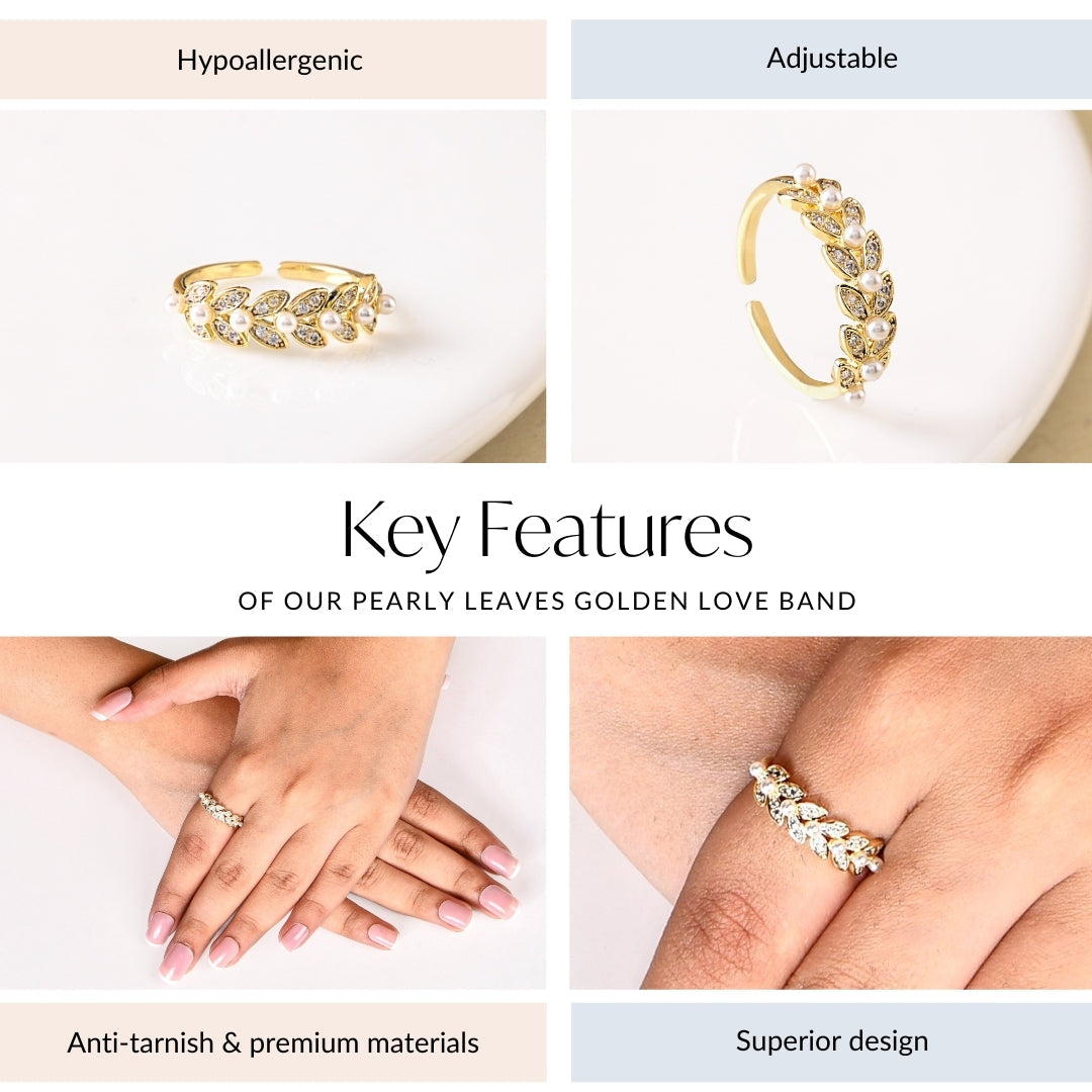 Pearly Leaves Golden Love Band Nestasia