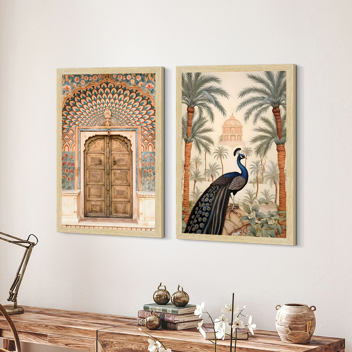 ArtX Peacock Painting For Wall Vastu, Madhubani Art Paintings, Floral Wall Painting for Living Room, Multicolor, Set of 2 AXII-28-MDB ArtX