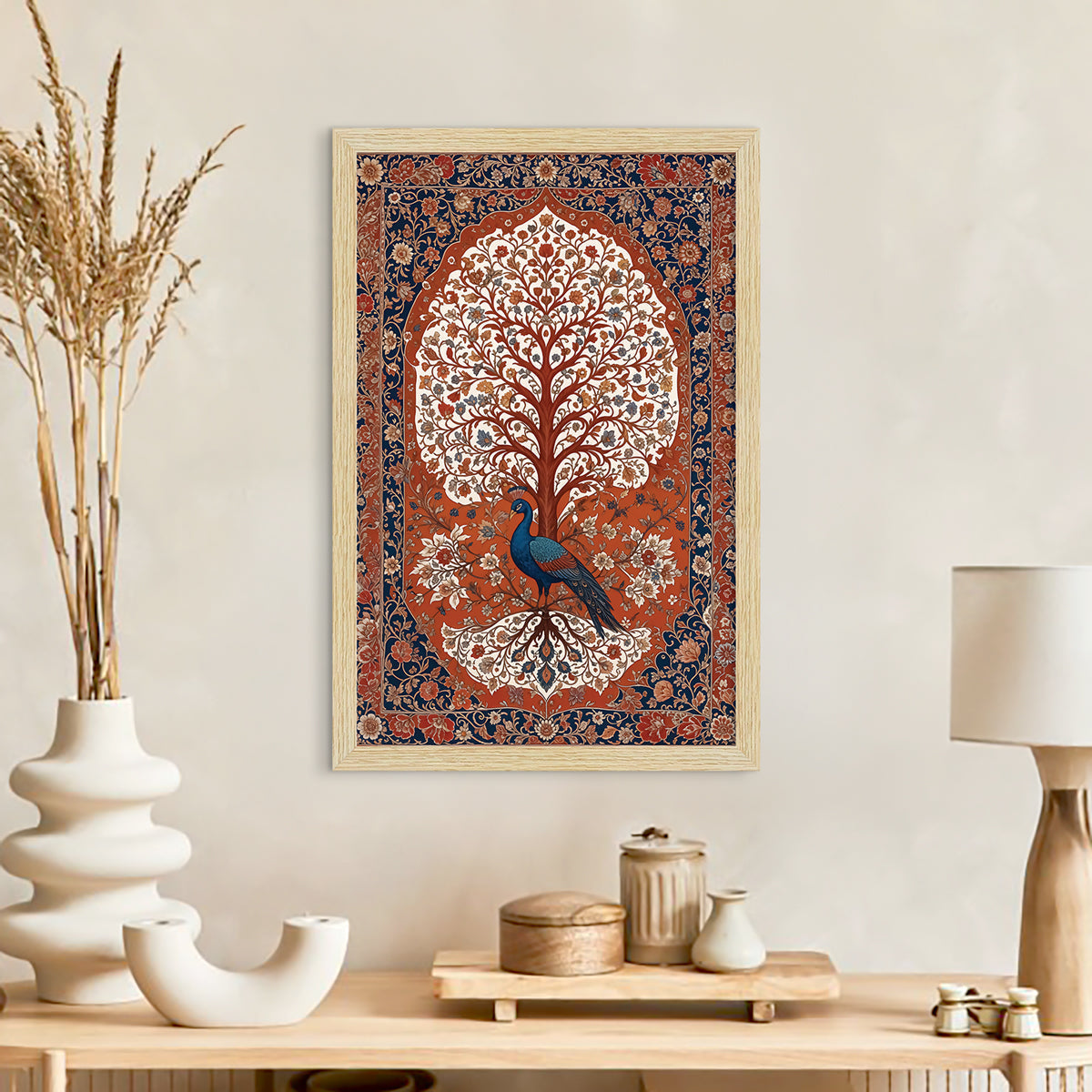 Peacock Abstract Madhubani Art Paintings, Painting For Wall Living Room, Set of 3 AXIII-56-PEA ArtX