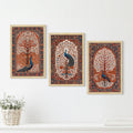 Peacock Abstract Madhubani Art Paintings, Painting For Wall Living Room, Set of 3 AXIII-56-PEA ArtX