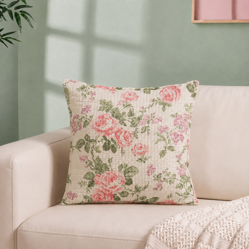 Peony Garden Embroidered Cotton Cushion Cover 40x40cm Nestasia