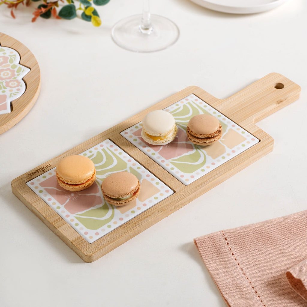 Perfectly Pastel Bamboo And Ceramic Platter 32x12cm Nestasia