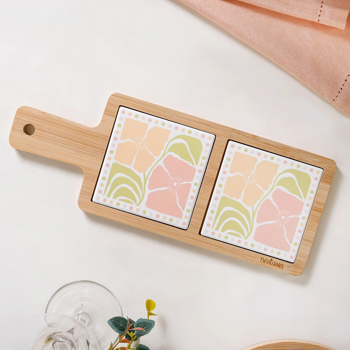 Perfectly Pastel Bamboo And Ceramic Platter 32x12cm Nestasia