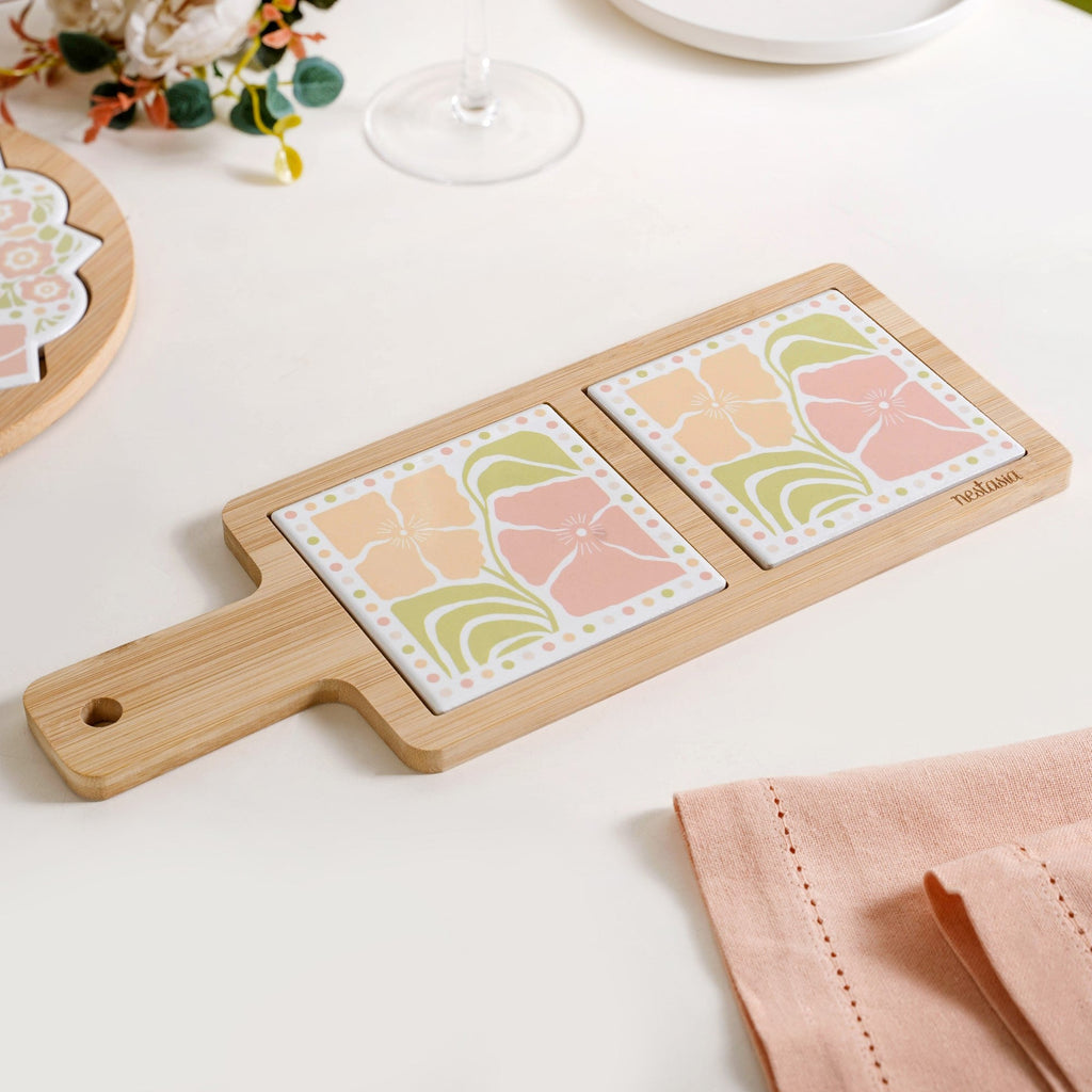 Perfectly Pastel Bamboo And Ceramic Platter 32x12cm Nestasia
