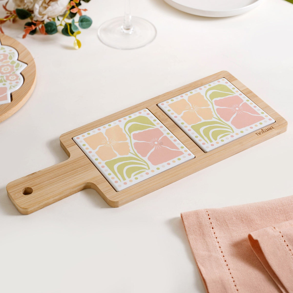 Perfectly Pastel Bamboo And Ceramic Platter 32x12cm Nestasia