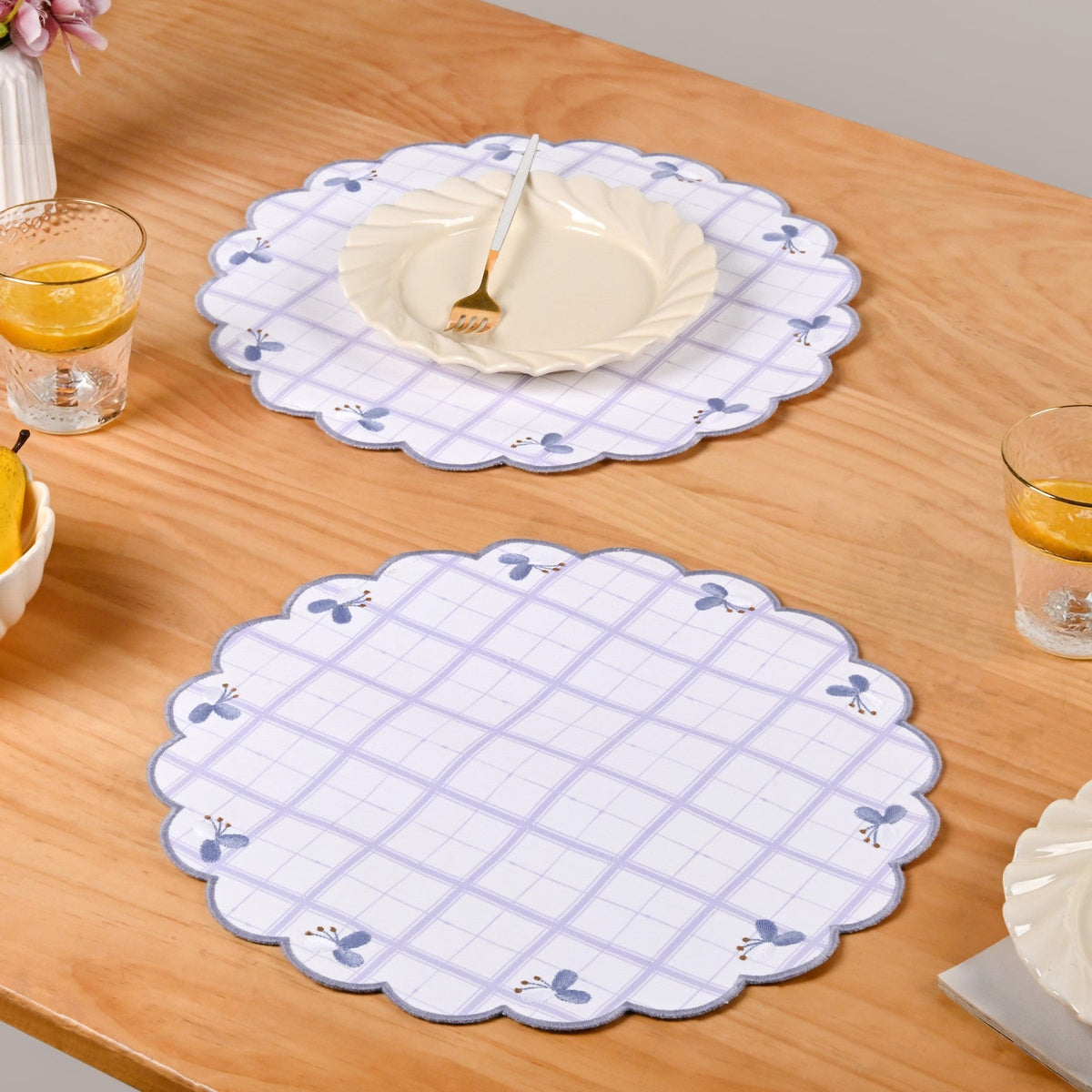 Periwinkle Embroidered Cotton Table Mat Lilac Set Of 6 Nestasia