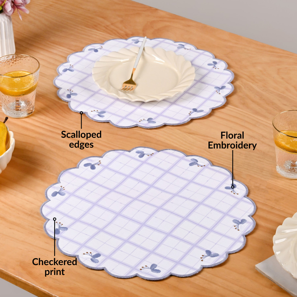 Periwinkle Embroidered Cotton Table Mat Lilac Set Of 6 Nestasia