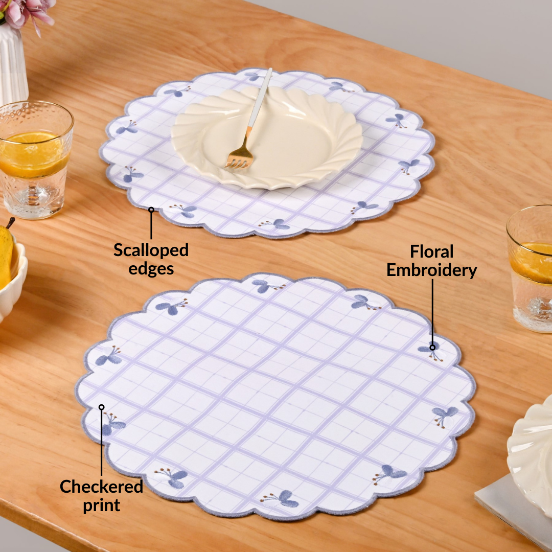Periwinkle Embroidered Cotton Table Mat Lilac Set Of 6 Nestasia