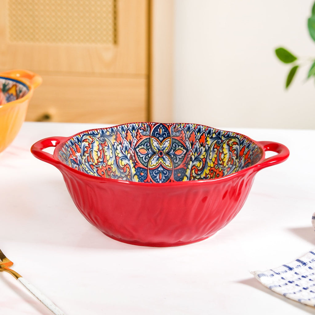Mandala Melange Ceramic Serving Bowl Red 1500ml Nestasia