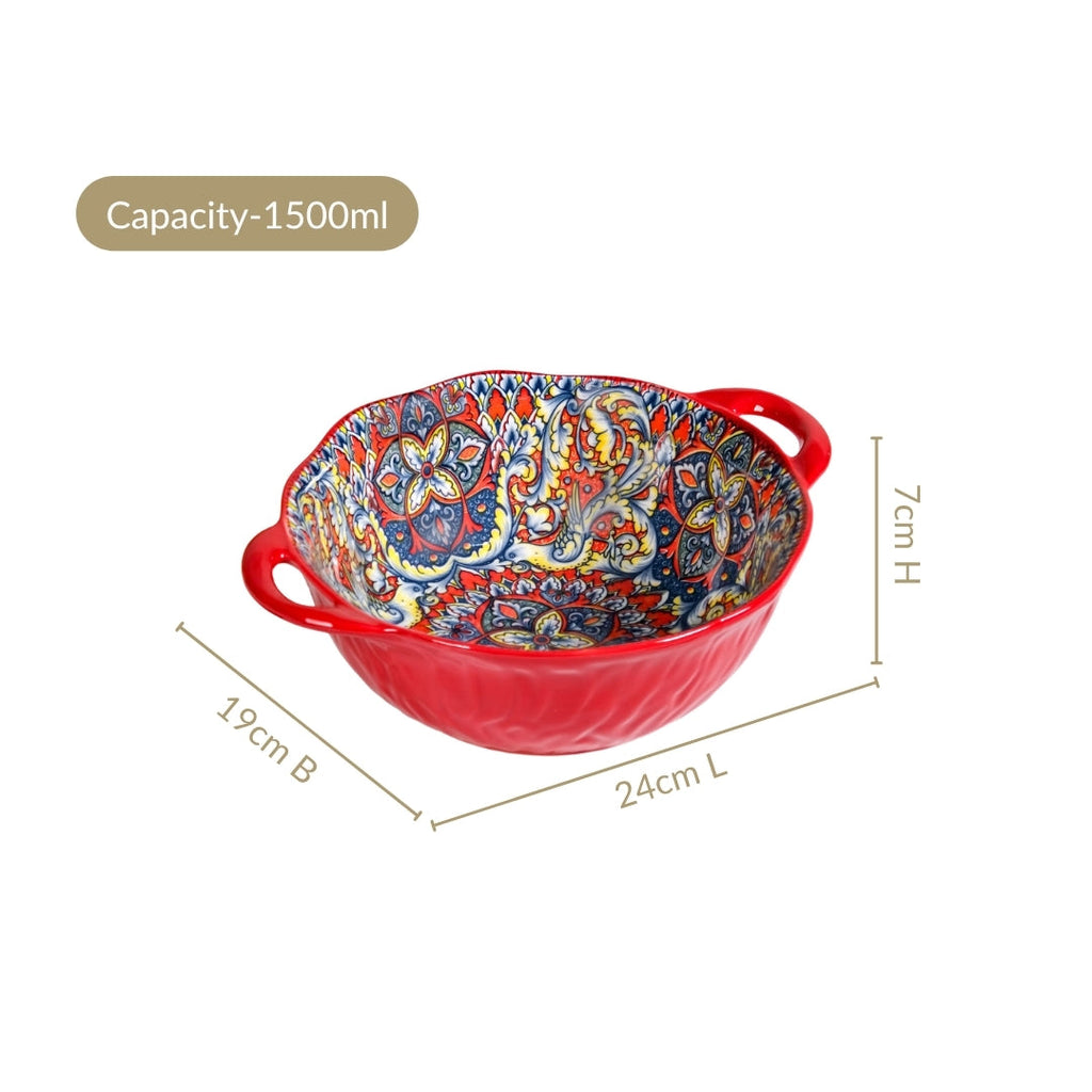 Mandala Melange Ceramic Serving Bowl Red 1500ml Nestasia