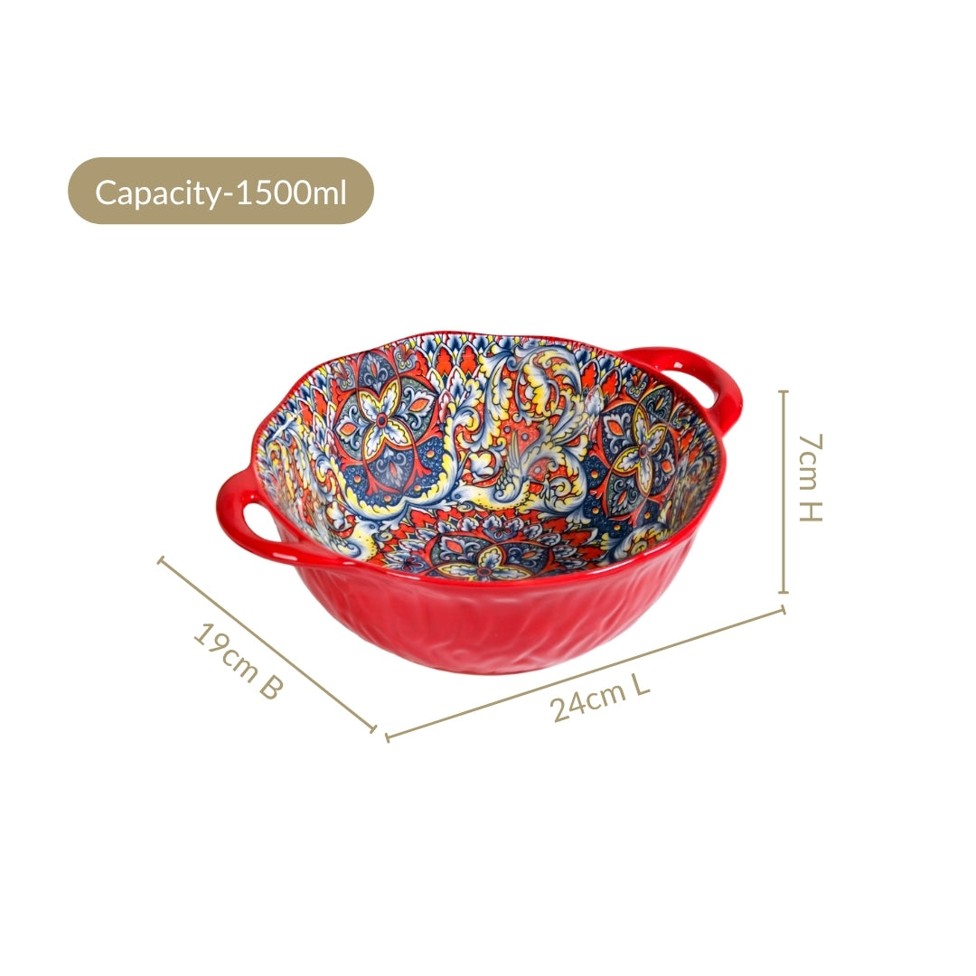 Mandala Melange Ceramic Serving Bowl Red 1500ml Nestasia