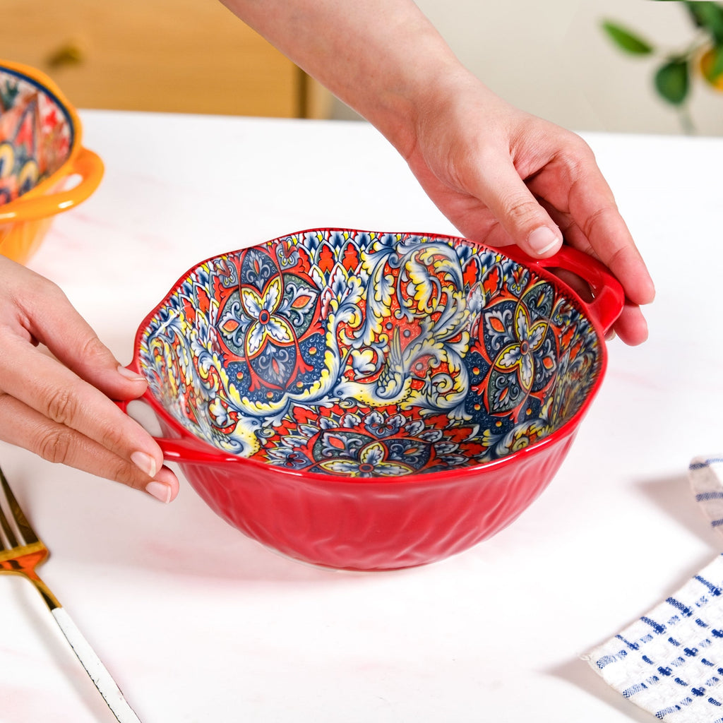 Mandala Melange Ceramic Serving Bowl Red 1500ml Nestasia
