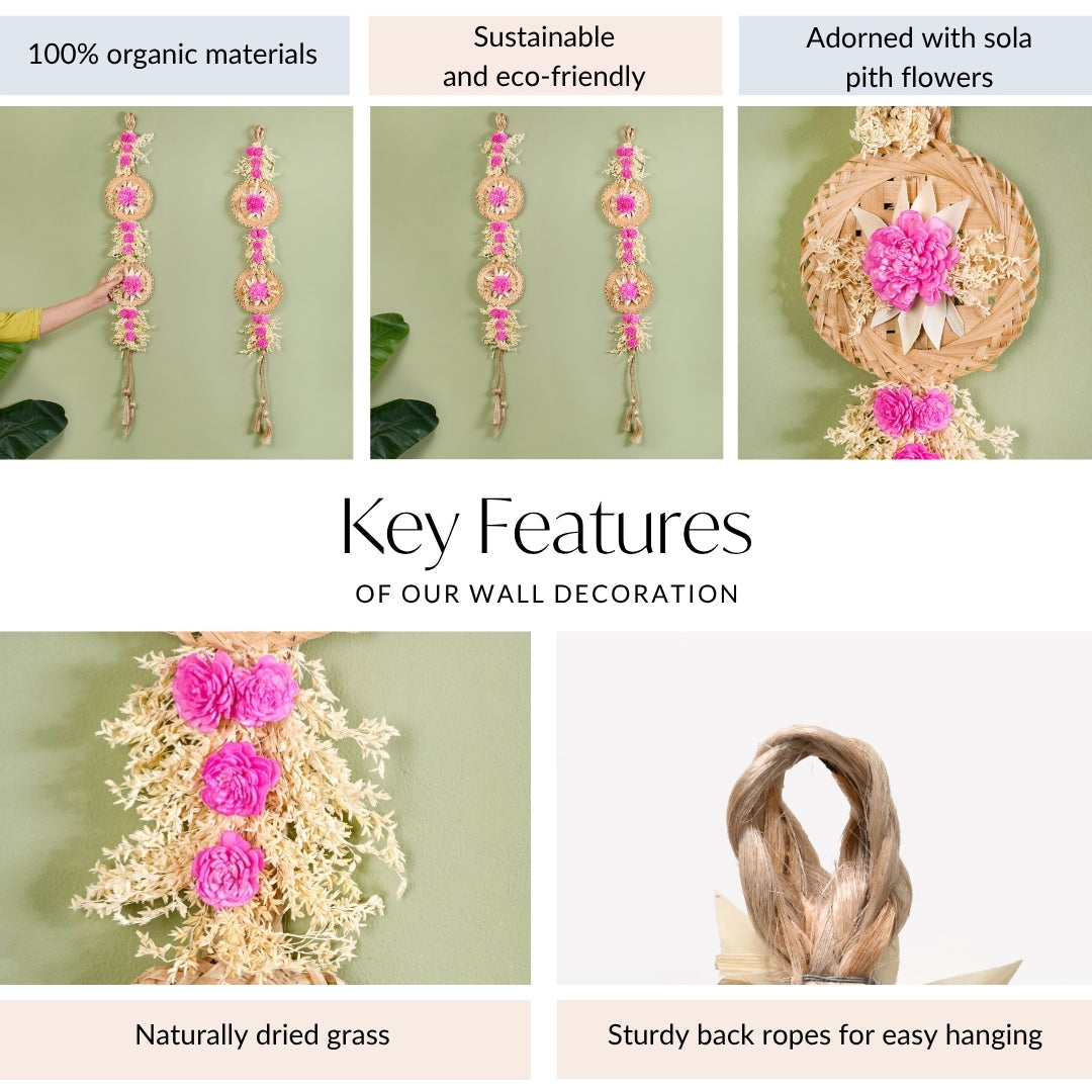 Eco Friendly Sola Flowers Wall Hanging Pink Set Of 2 Nestasia