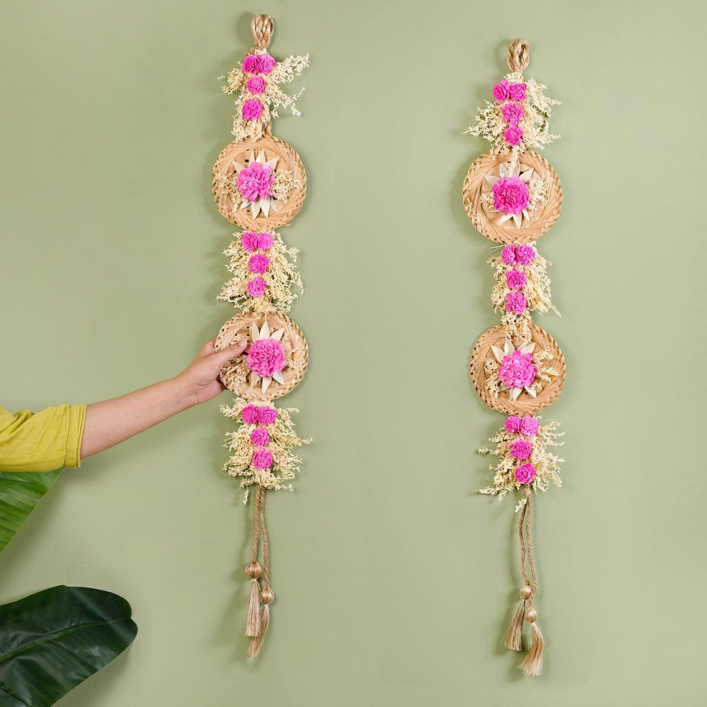 Eco Friendly Sola Flowers Wall Hanging Pink Set Of 2 Nestasia
