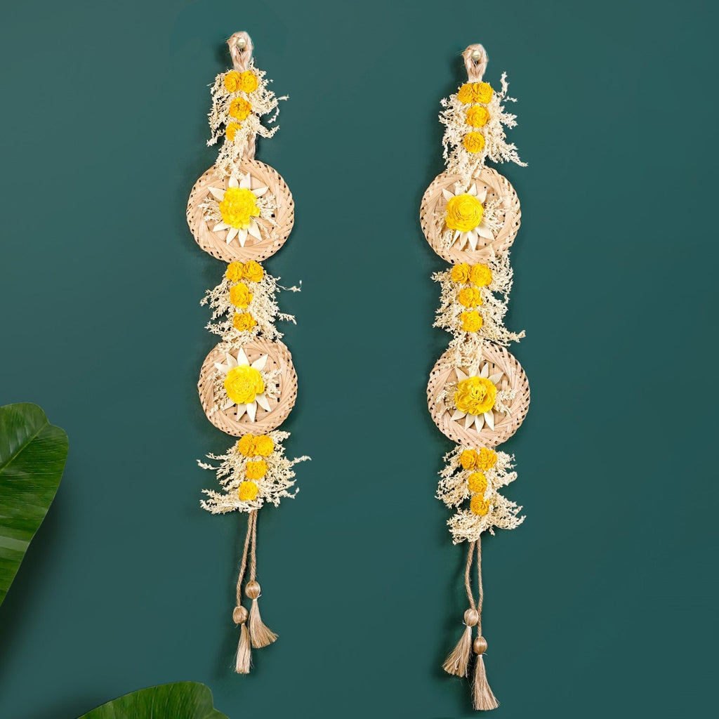 Natural Flower Jute Wall Hanging Yellow Set Of 2 Nestasia