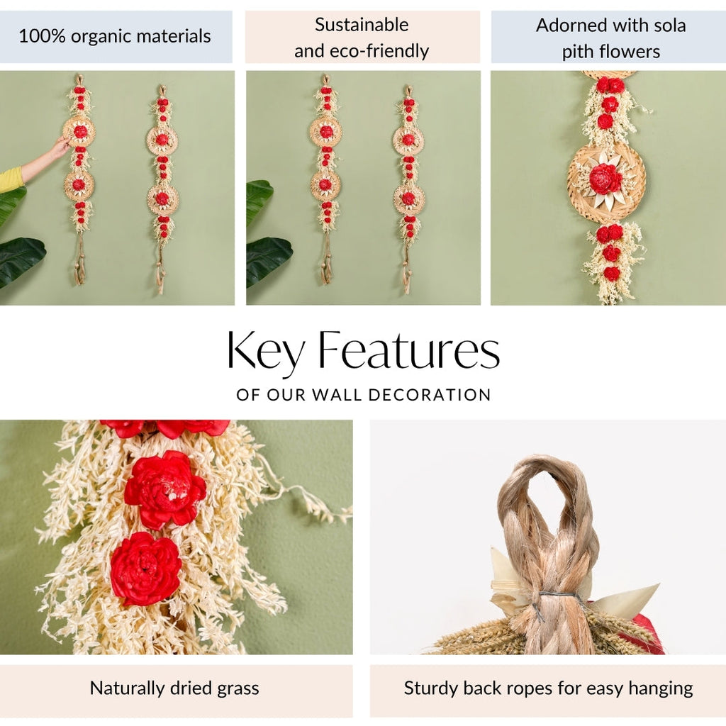 Organic Dried Flowers Wall Hanging Red Set Of 2 Nestasia