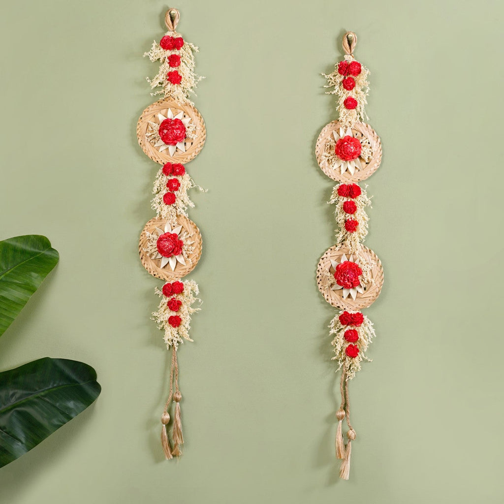 Organic Dried Flowers Wall Hanging Red Set Of 2 Nestasia