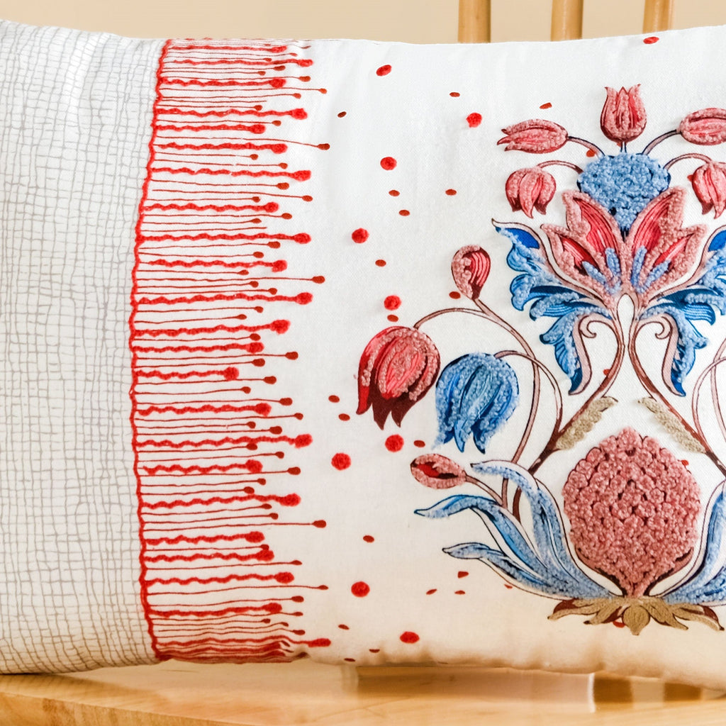 Petal Crest Embroidered Cotton Cushion Cover 50x36cm Nestasia
