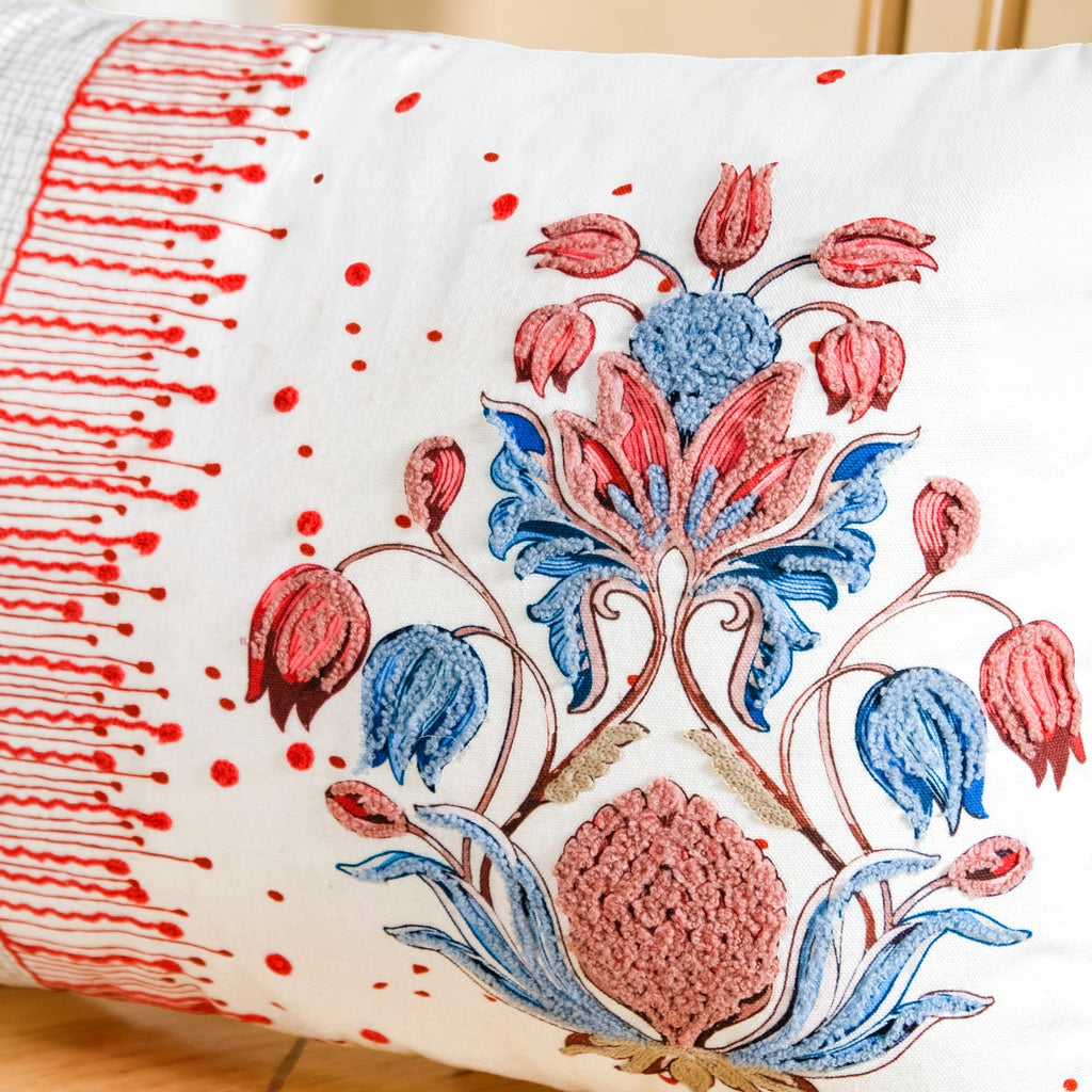 Petal Crest Embroidered Cotton Cushion Cover 50x36cm Nestasia