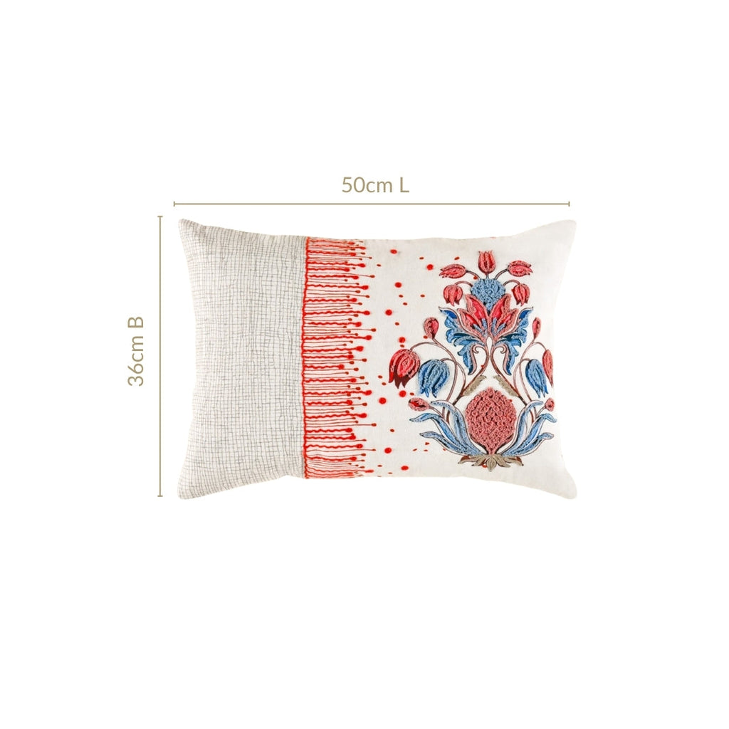 Petal Crest Embroidered Cotton Cushion Cover 50x36cm Nestasia
