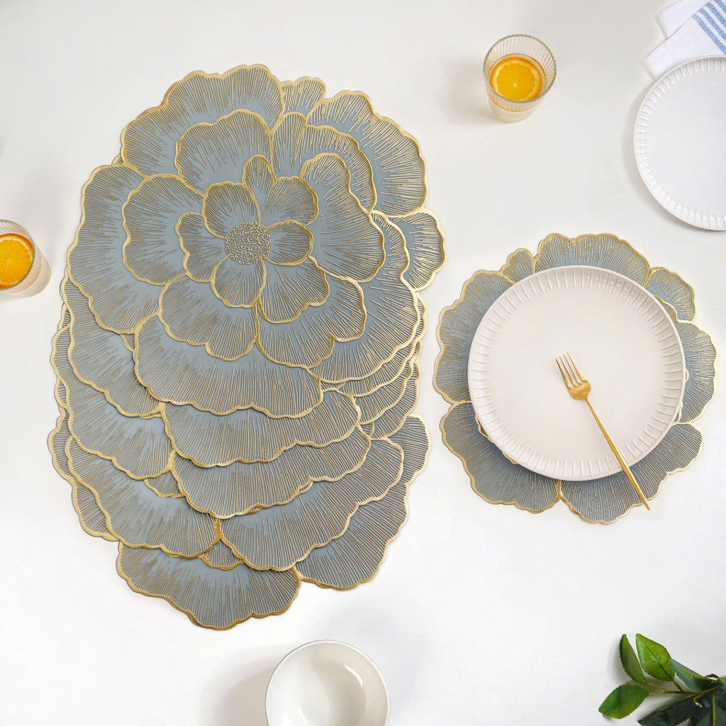 Petal Perfection Placemats Grey Gold Set Of 6 Nestasia